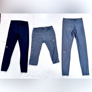 Lot of 3 Womens Athletic Leggings Under Armour And Nike Size Smalll